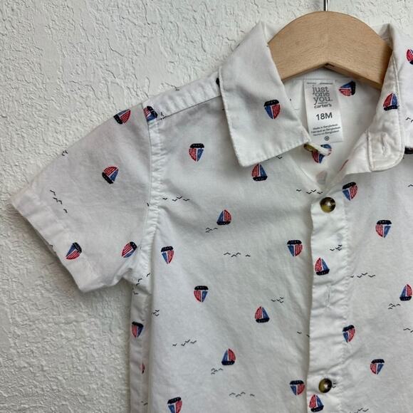 Carters's Set of 3 Short Sleeve Button Down Shirts Different Prints 18M - Picture 3 of 10